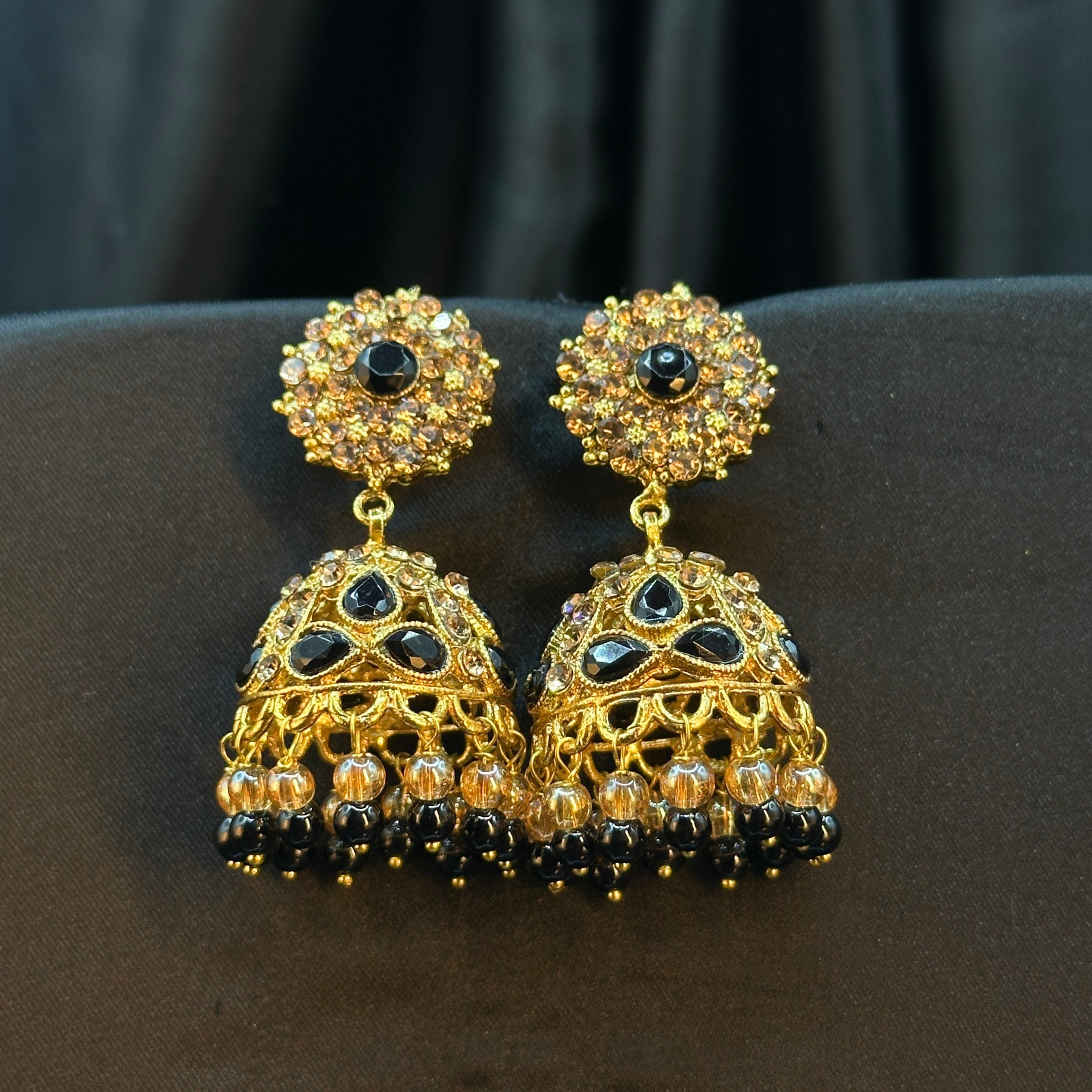 Royal Ruby Jhumka Black Earrings