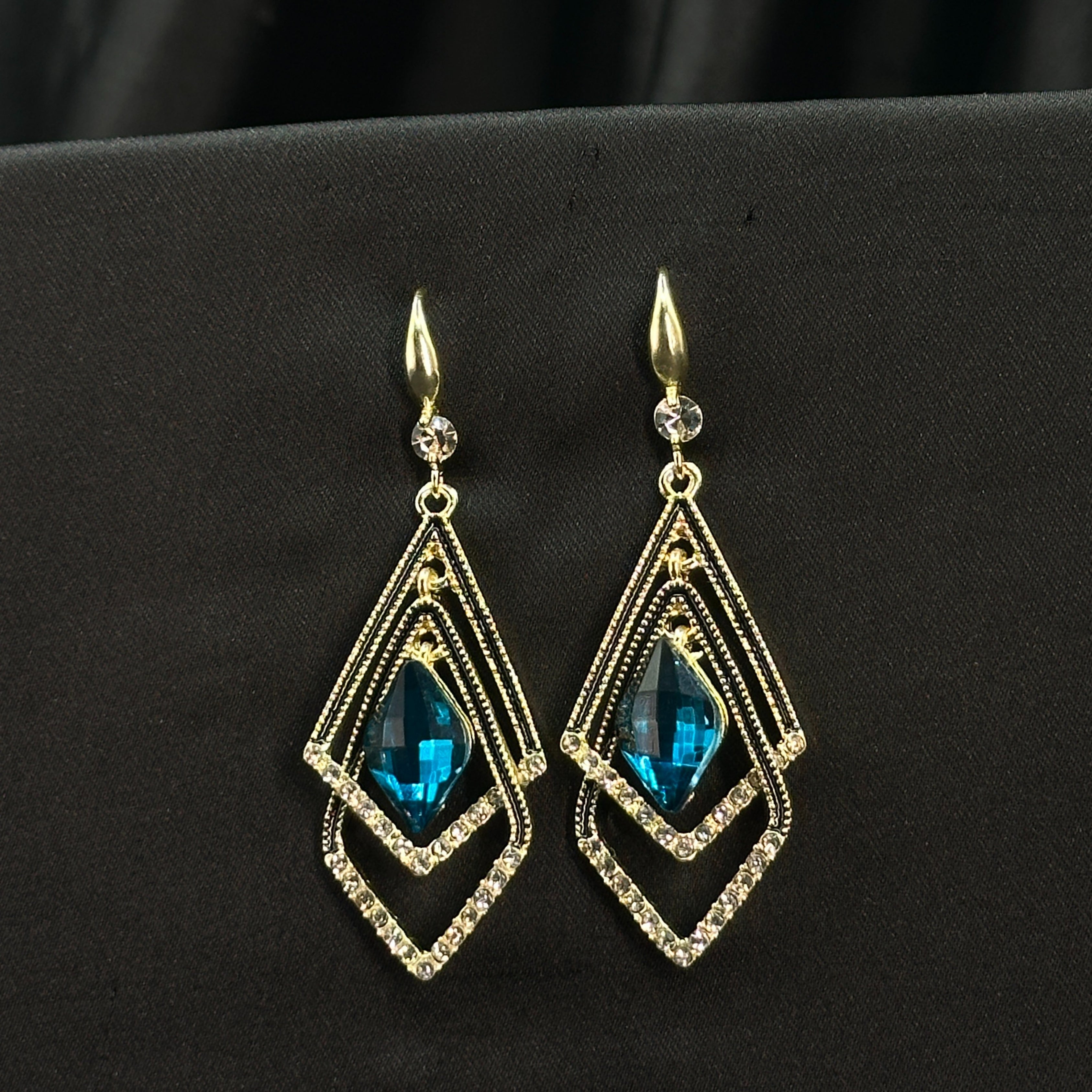 Azure Diamond Drop Blue Earrings