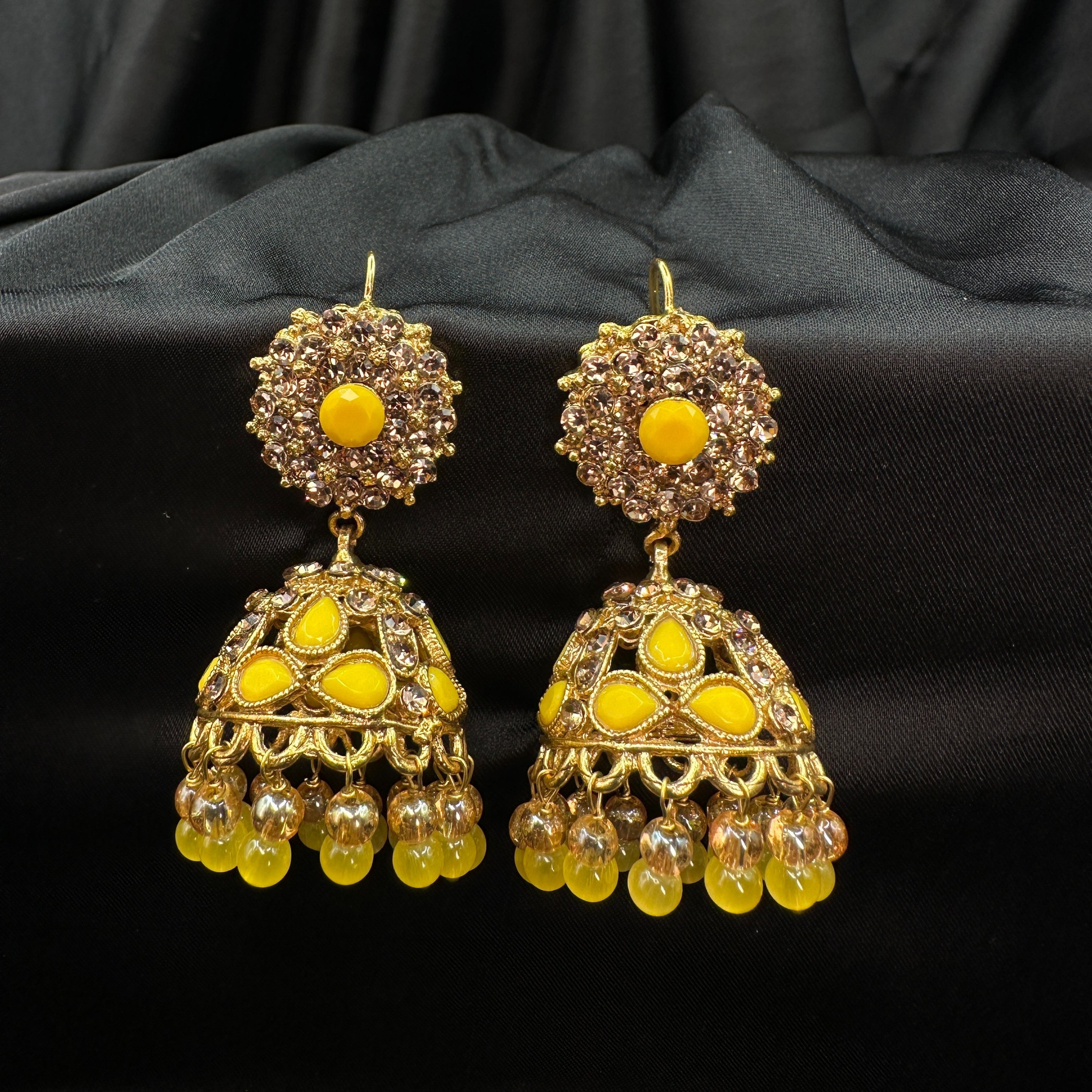 Royal Ruby Jhumka Yellow Earrings