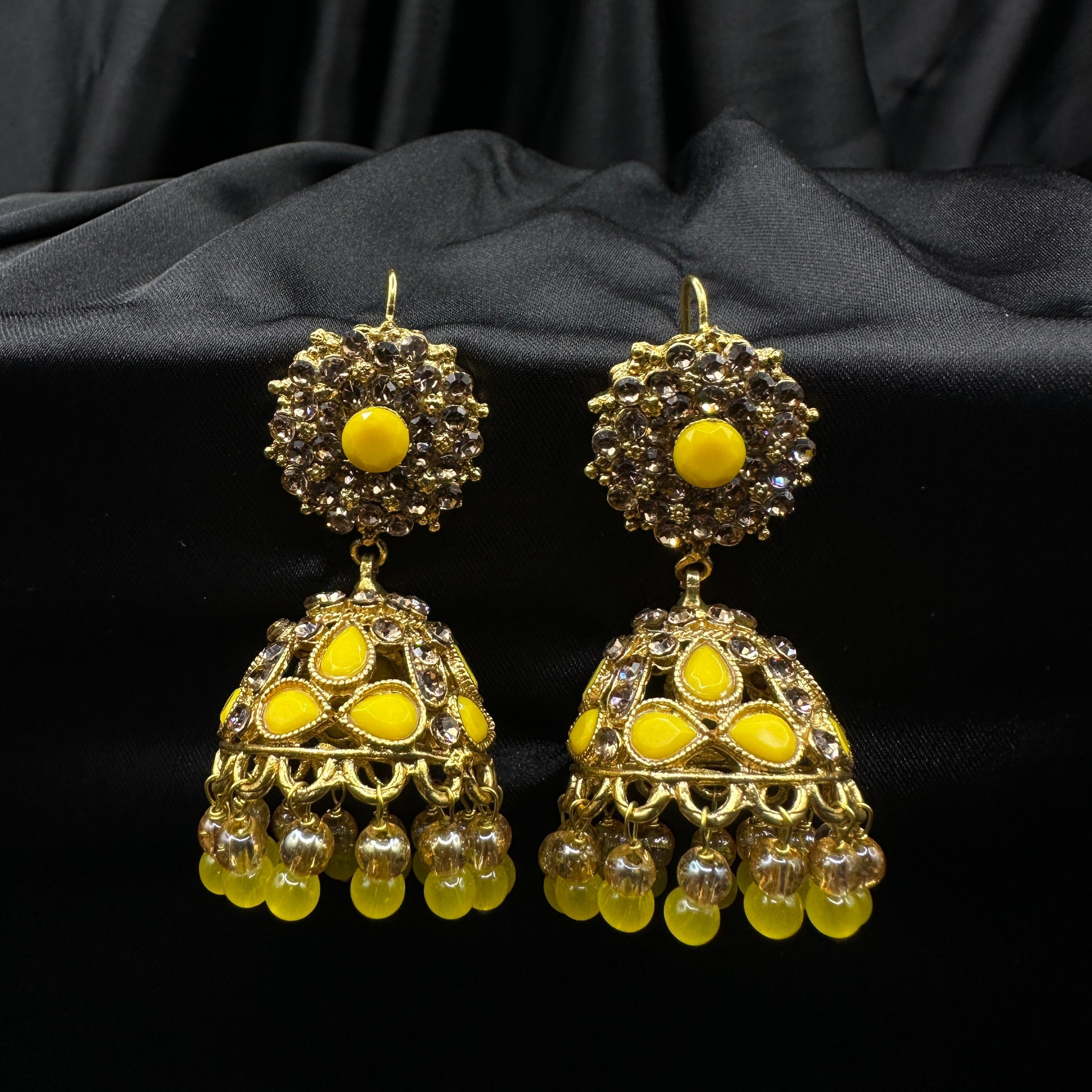 Royal Ruby Jhumka Yellow Earrings