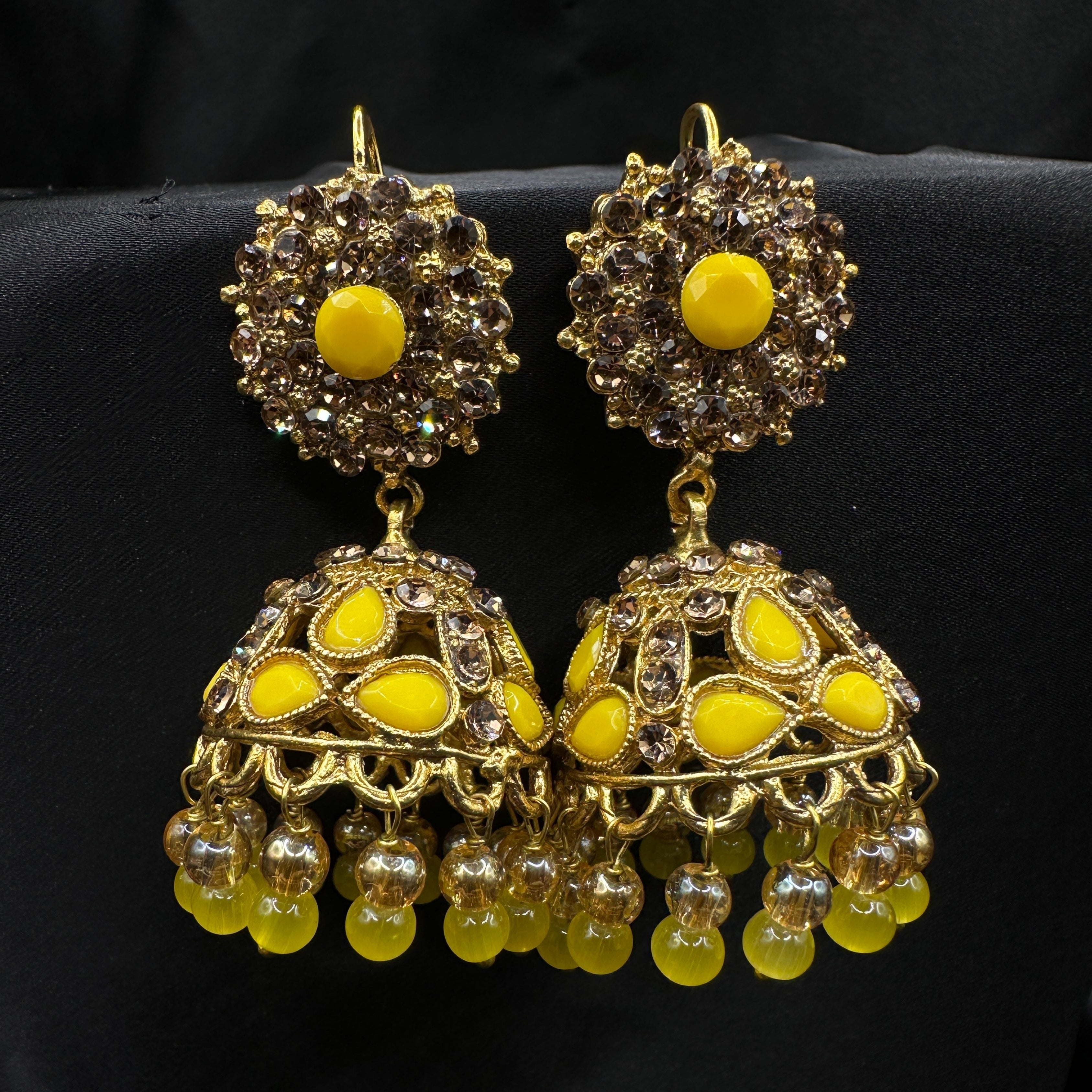 Royal Ruby Jhumka Yellow Earrings