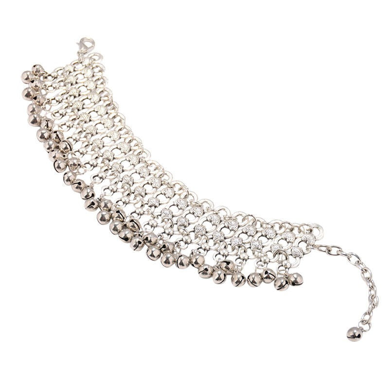 Multilayer Silver Plated Heart Chain Tassel Anklets