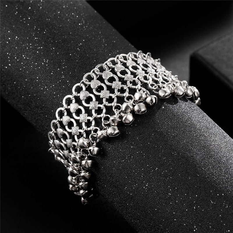 Multilayer Silver Plated Heart Chain Tassel Anklets