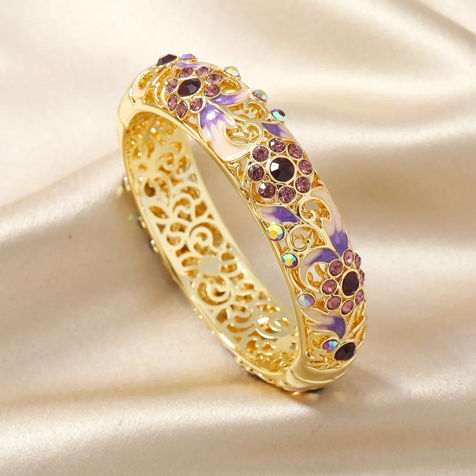Gold Plated Double-Layer Engraved Flower Hollow Design Bangle