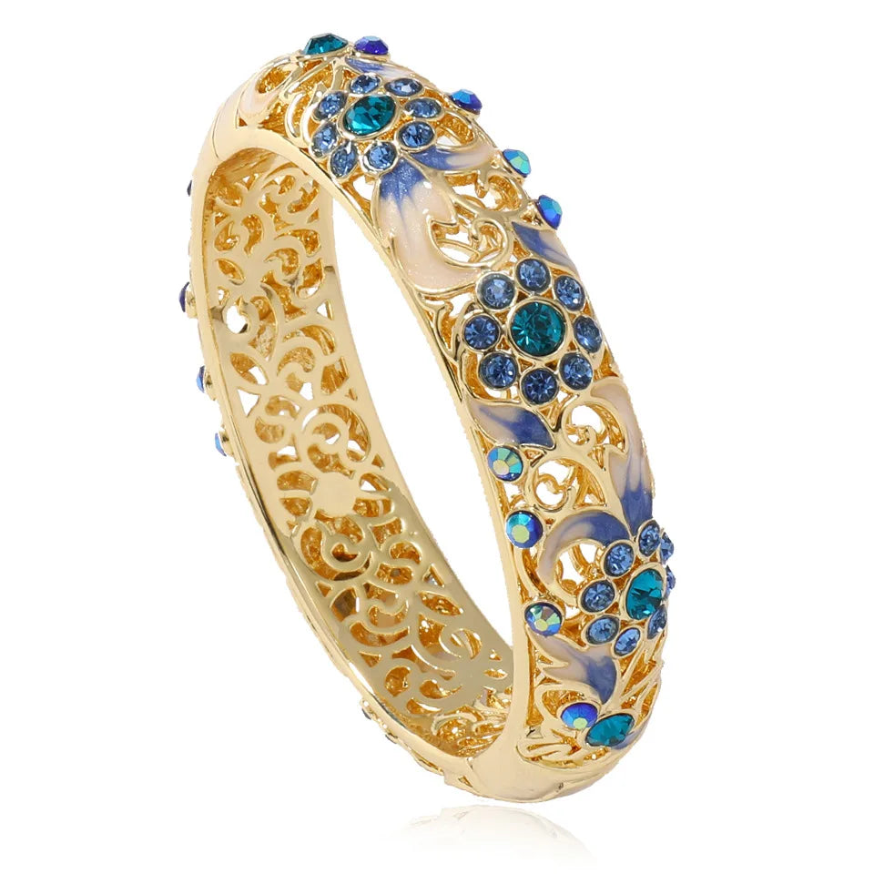 Gold Plated Double-Layer Engraved Flower Hollow Design Bangle