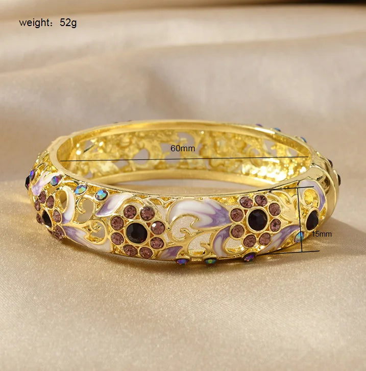 Gold Plated Double-Layer Engraved Flower Hollow Design Bangle